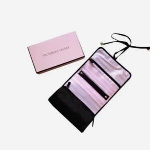 Victoria's Secret Pink and Black Travel Forever Angel Travel Jewelry Roll NIB